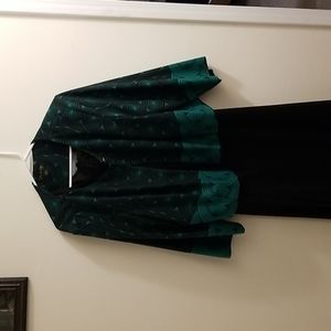 Black dress with emerald green and black jacket